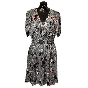 Handcrafted True Wrap Dress with Ruffle in Gingham Pattern